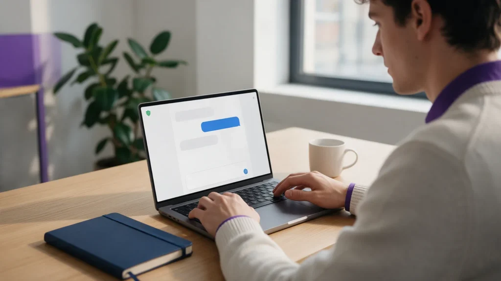 Mitarbeiterin nutzt den sicheren KI-Chat von SolonOS
