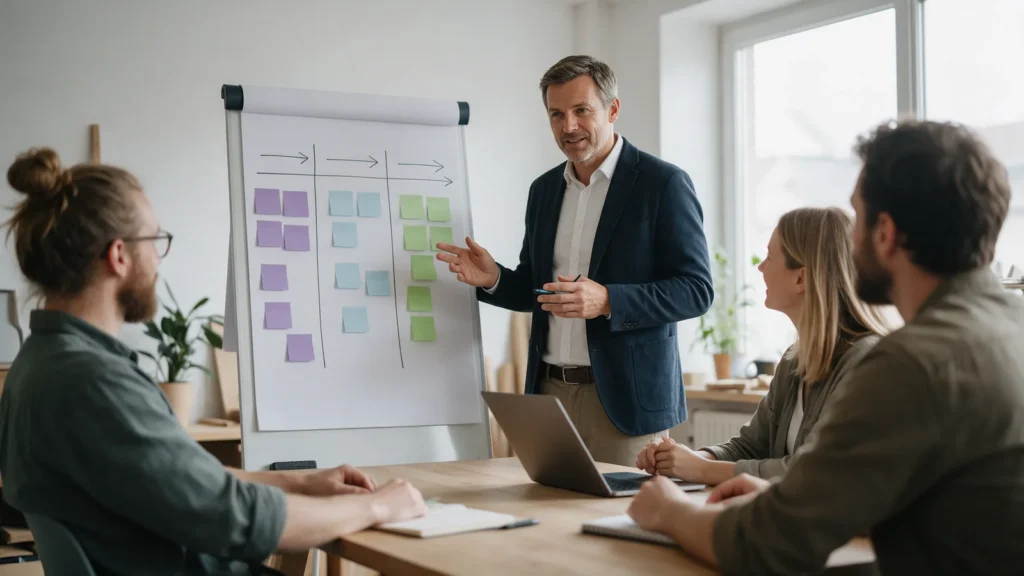 Moderierter KI-Workshop mit Roadmap am Whiteboard
